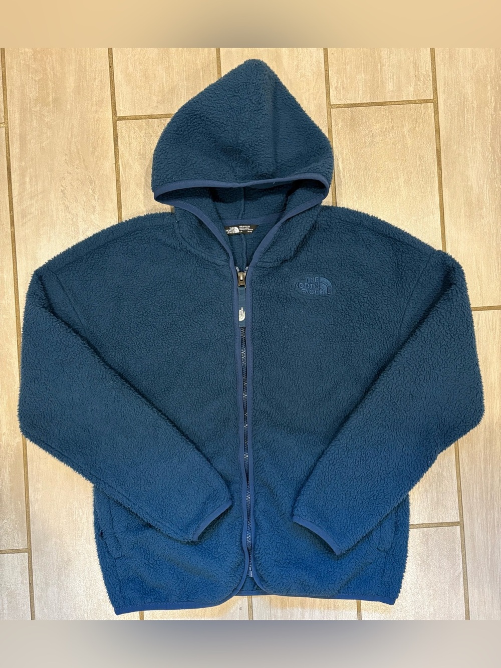 The North Face Fuzzy Fleece Blue Zip Up Hooded Light Jacket Girls Large 14 / 16